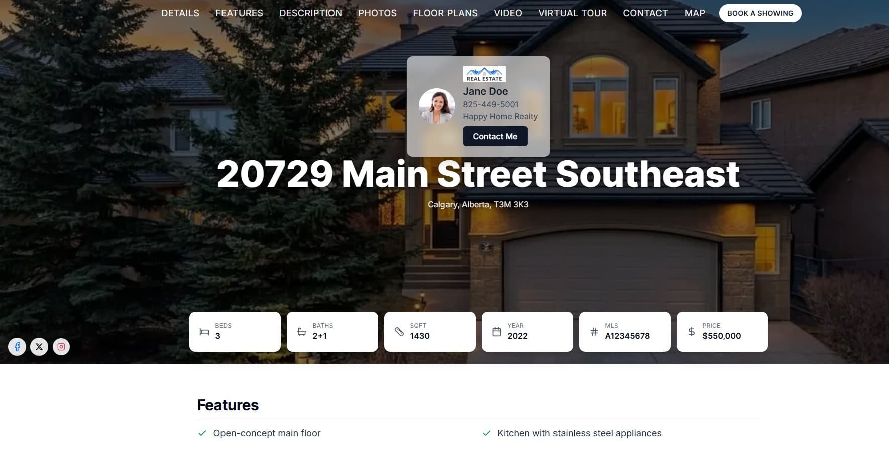 Nox single property website template for Calgary realtors