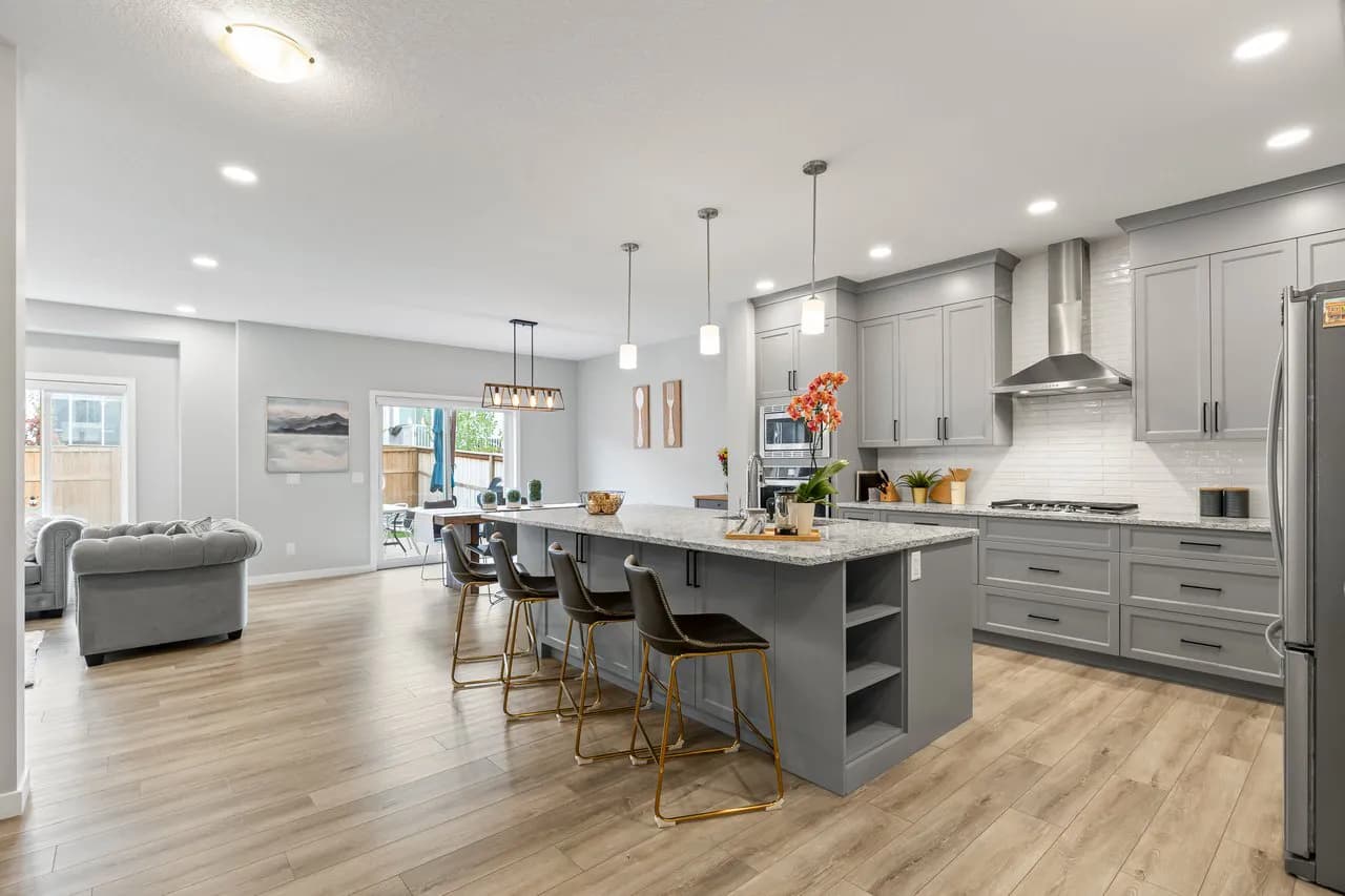Modern Calgary kitchen with quartz countertops photographed for a real estate listing