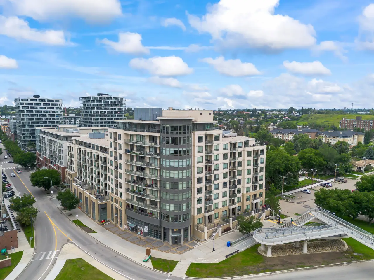 Drone photo of a home in Bridgeland Calgary