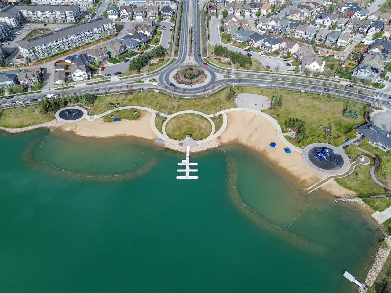 Drone photo of Mahogany Lake in Calgary