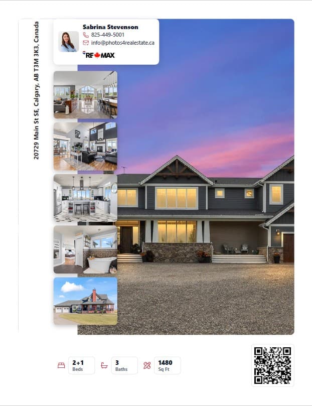 Generated property flyer example with listing photos and printable real estate layout