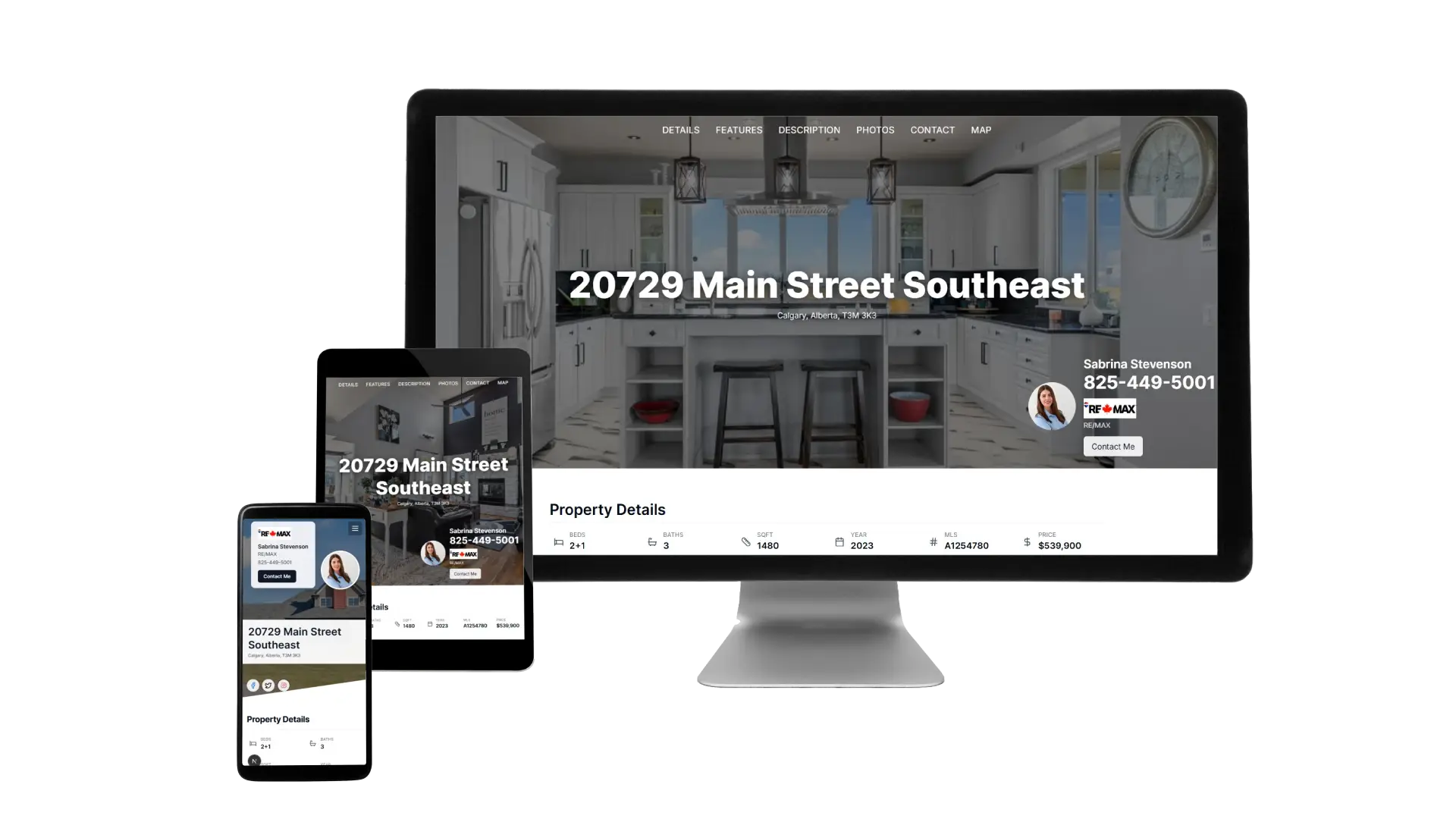 Responsive preview of a branded single-property website by Photos 4 Real Estate for a Calgary listing