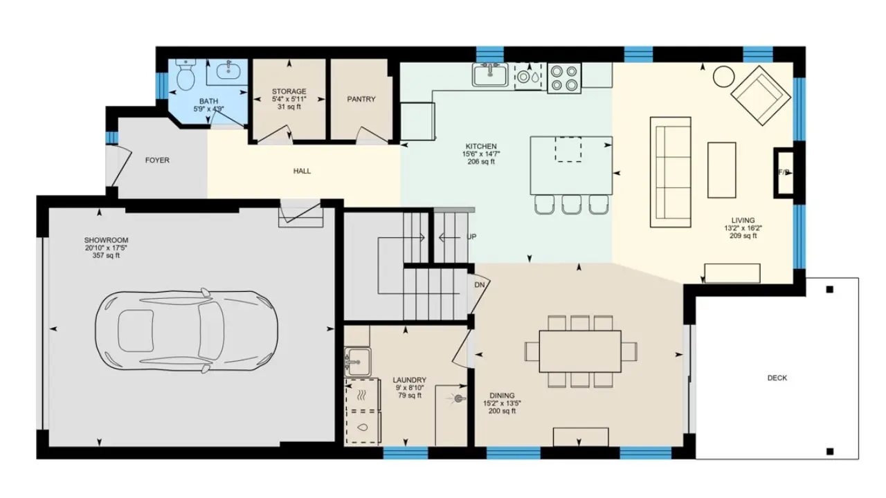 Premium iGUIDE floor plan with enhanced detail, fixtures, objects, and appliances