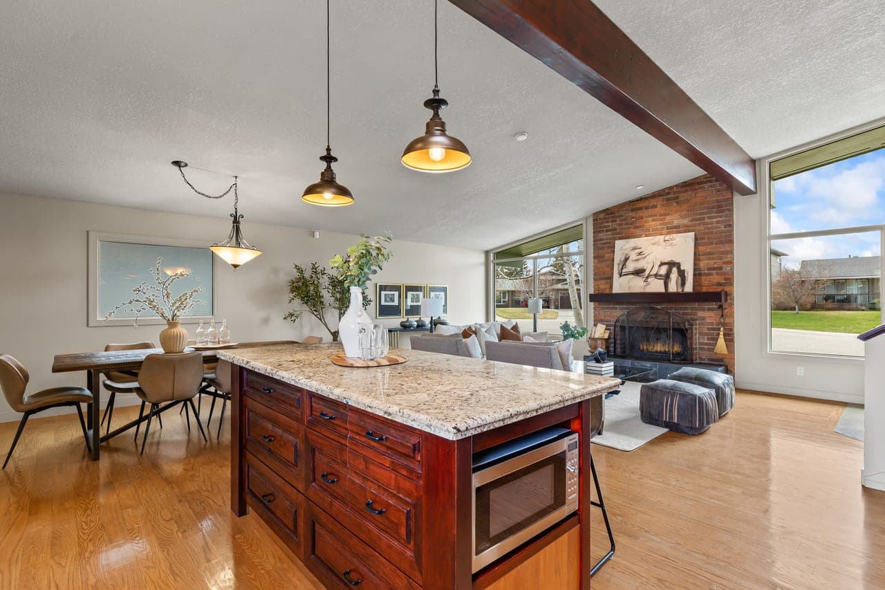 Kitchen real estate photo from a Banff home showing clean finishes and mountain-home design details