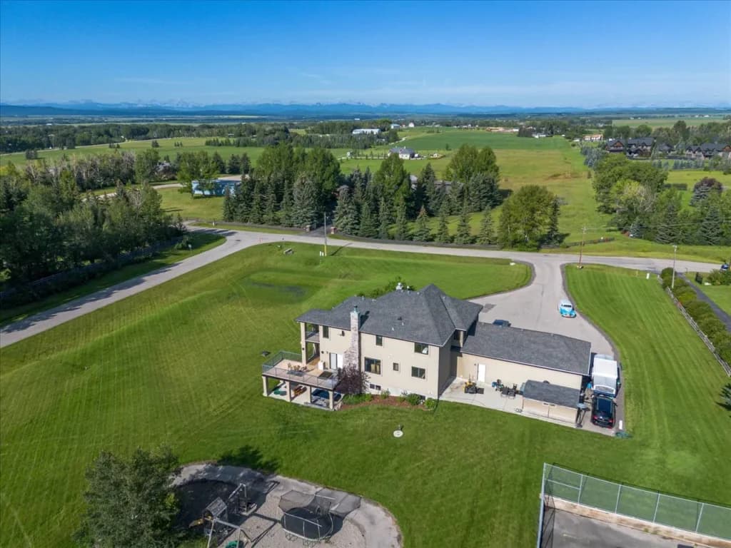 Aerial view of Springbank acreages and surrounding land for luxury real estate marketing