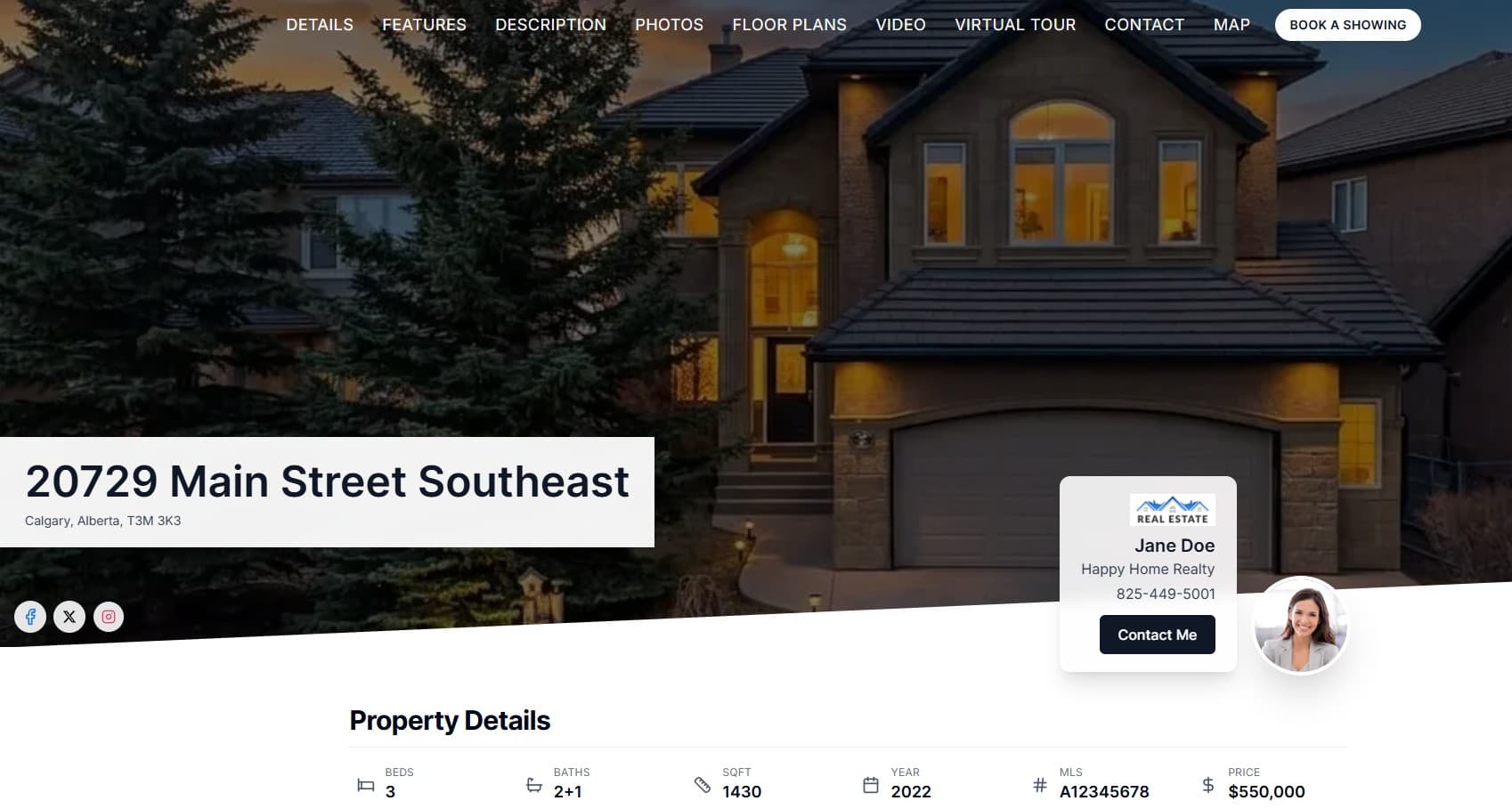 Axis single property website template for Calgary realtors