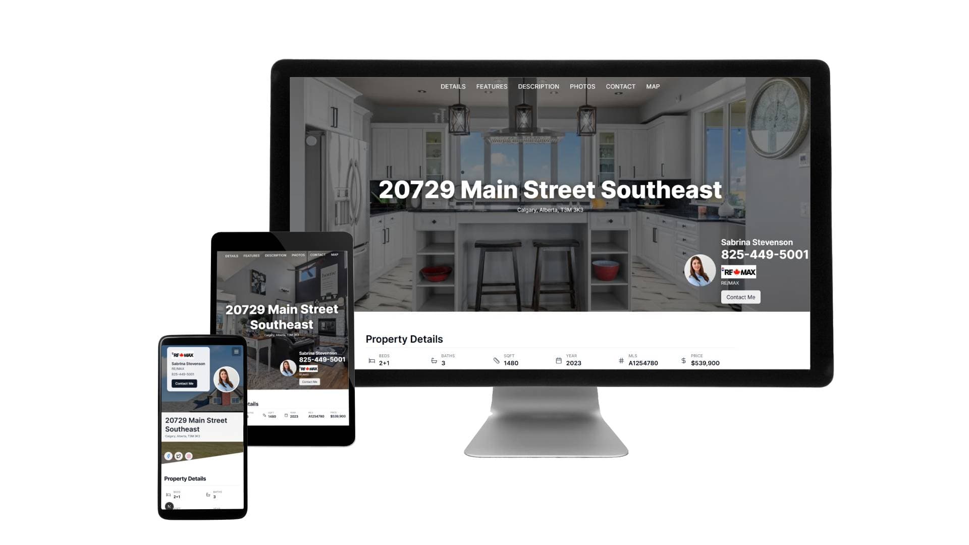 Responsive preview of a single property website on mobile for Calgary realtors