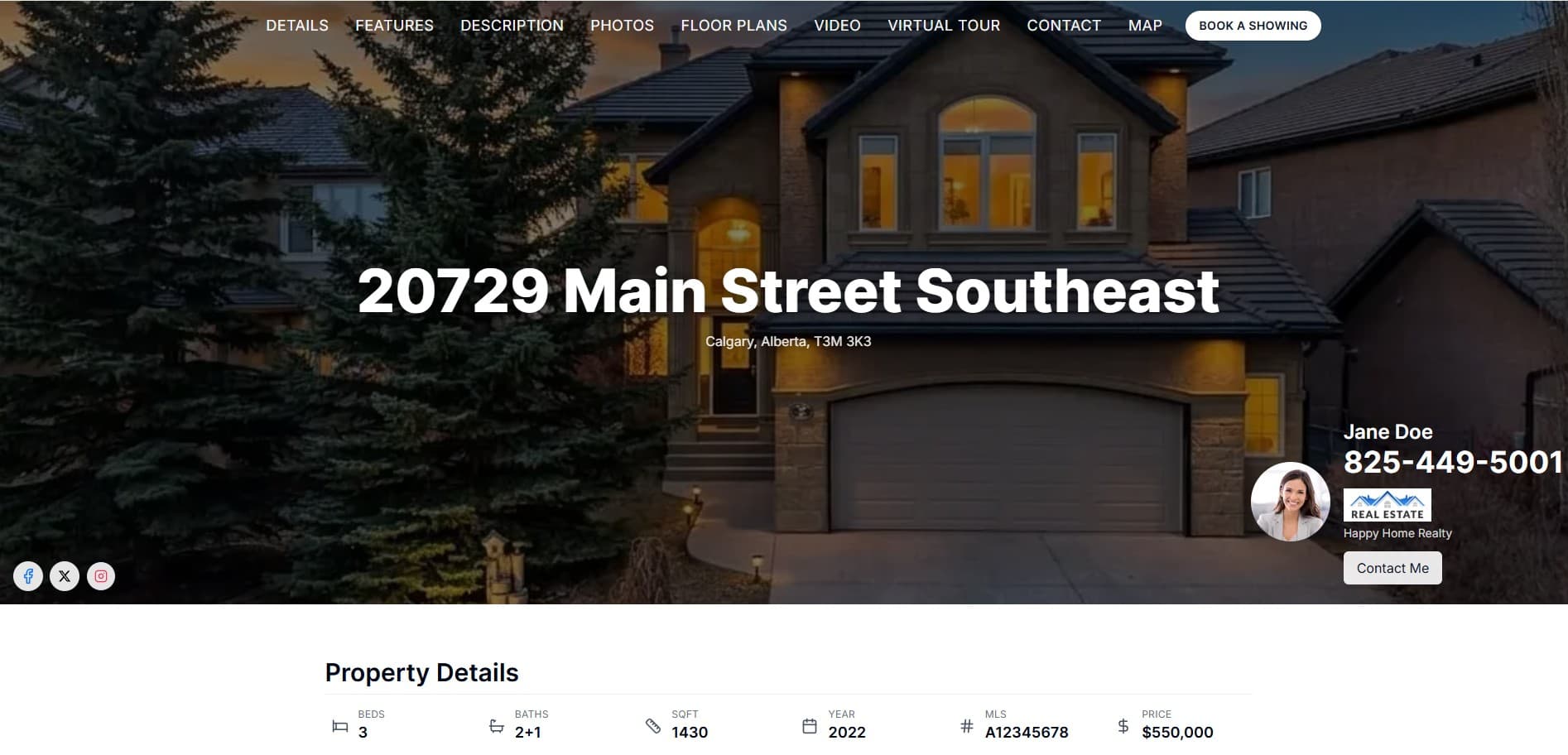 Sera single property website template for Calgary realtors