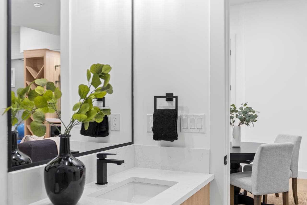 Style Shot of a bathroom sink and mirror for a listing