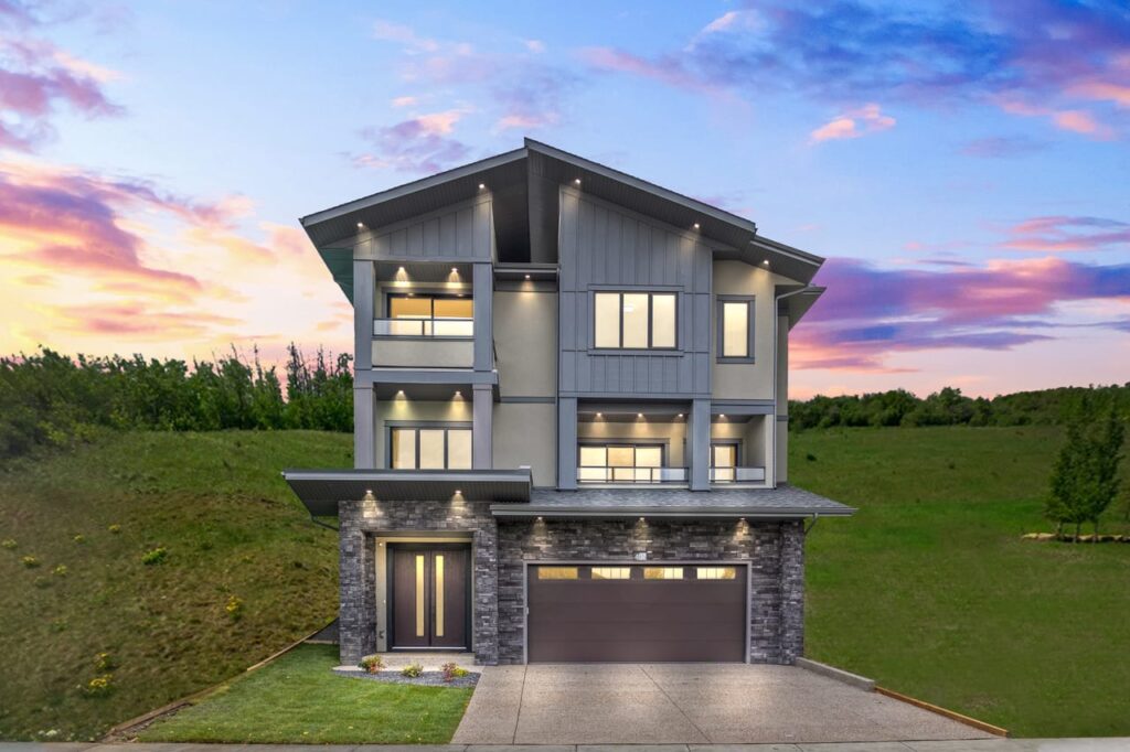 Twilight photo of a house in SW Calgary